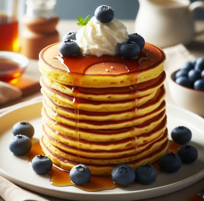 Tortitas de Maíz con sirope y nata.